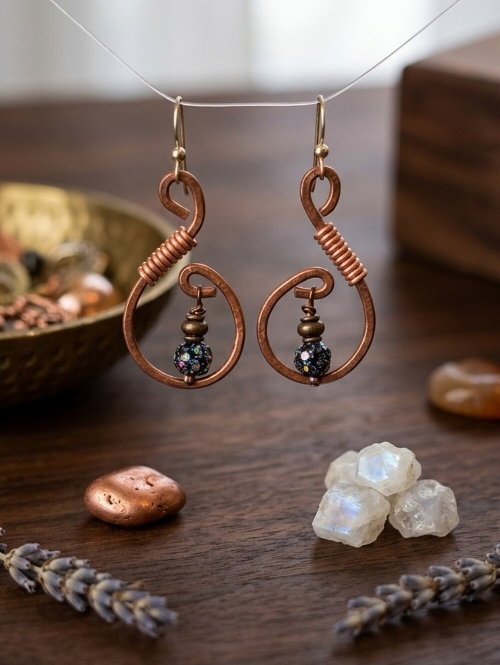 Artisan Copper and Bead Earrings